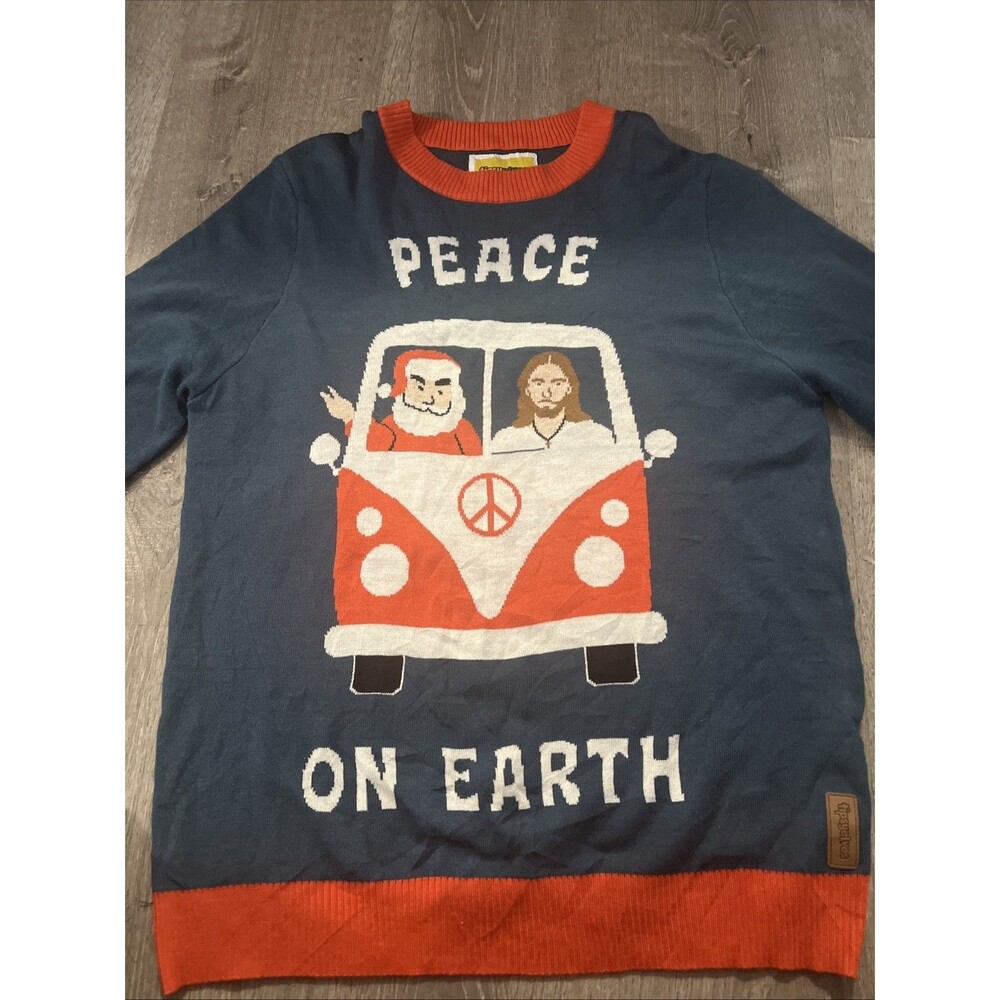 Tipsy Elves Womens Size Large Peace On Earth Jesus & Santa In VW Bus Sweater